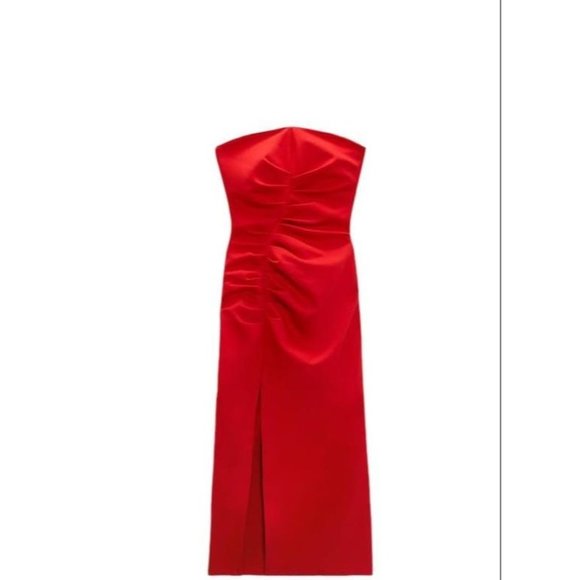 Zara Dresses & Skirts - ZARA  MIDI DRESS WITH GATHERING RED SIZE S | 3254/663